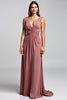 Load image into Gallery viewer, Desert Rose V-Neck Ruched Long Mother of the Bride Dress