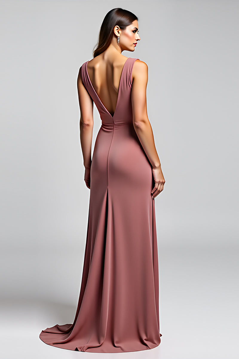 Load image into Gallery viewer, Desert Rose V-Neck Ruched Long Mother of the Bride Dress