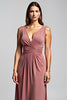 Load image into Gallery viewer, Desert Rose V-Neck Ruched Long Mother of the Bride Dress