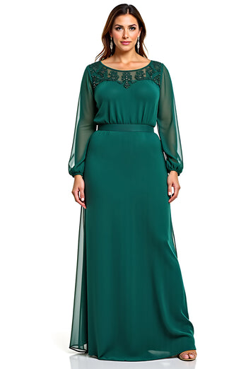 Plus Size Dark Green Chiffon Long Sleeves Mother of the Bride Dress