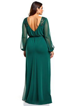 Plus Size Dark Green Chiffon Long Sleeves Mother of the Bride Dress