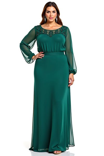 Plus Size Dark Green Chiffon Long Sleeves Mother of the Bride Dress