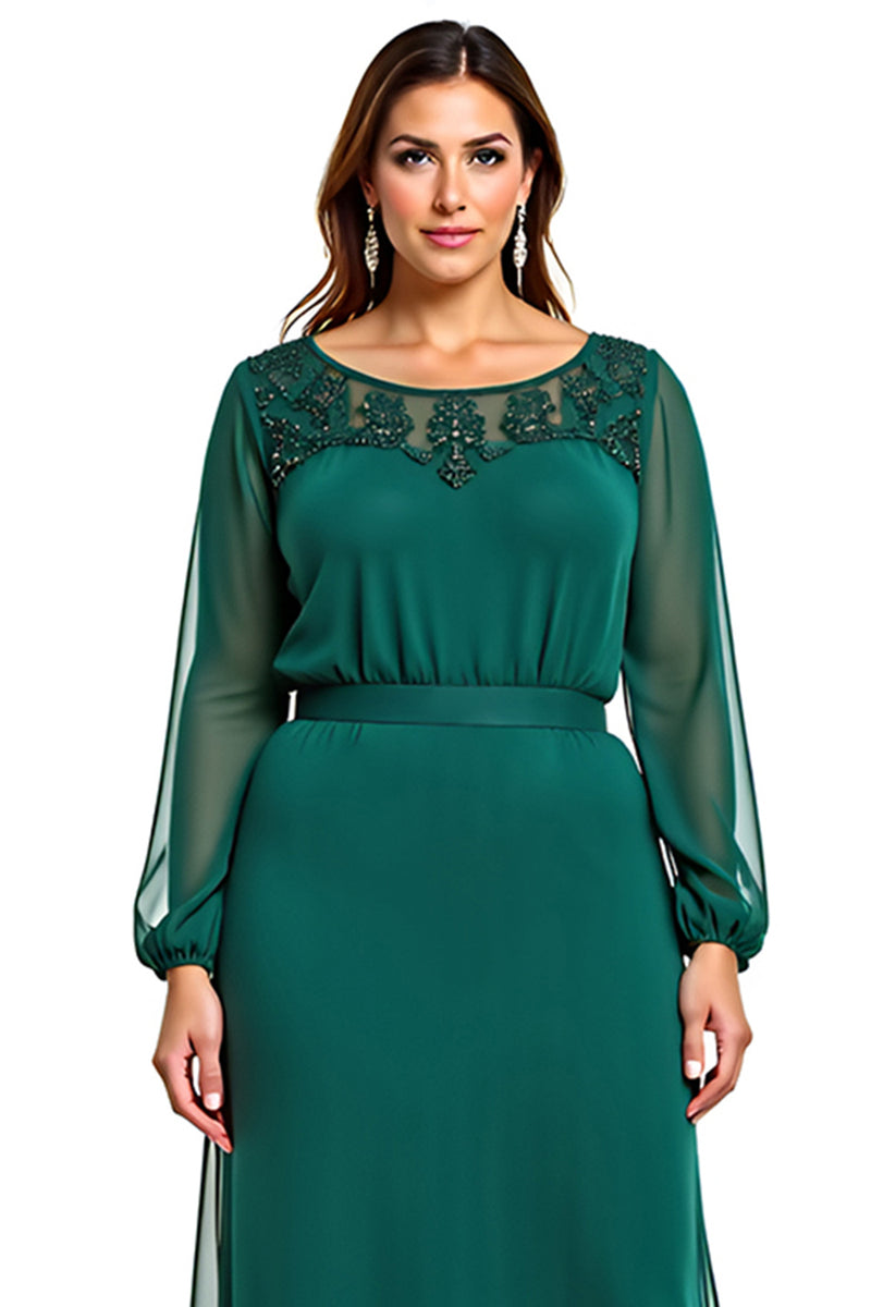 Load image into Gallery viewer, Plus Size Dark Green Chiffon Long Sleeves Mother of the Bride Dress