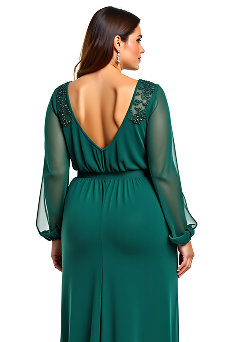 Load image into Gallery viewer, Plus Size Dark Green Chiffon Long Sleeves Mother of the Bride Dress