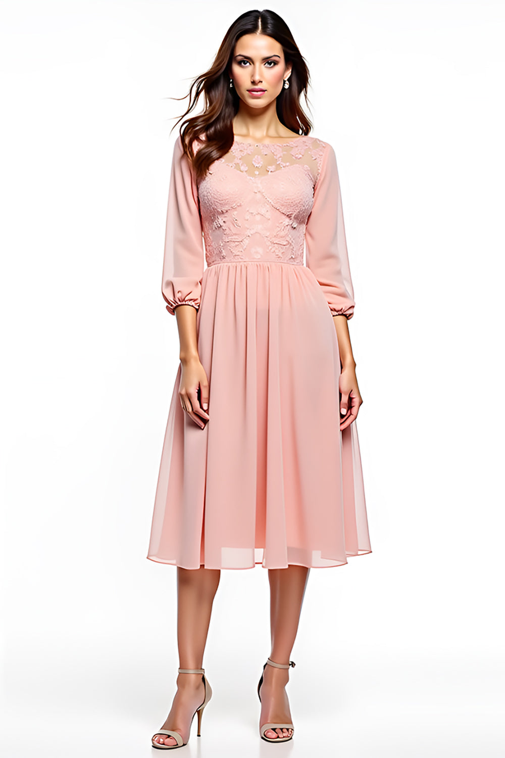 Blush Pink Chiffon Long Mother of the Bride Dress with Lace Appliques