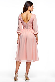 Blush Pink Chiffon Long Mother of the Bride Dress with Lace Appliques