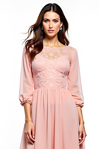 Blush Pink Chiffon Long Mother of the Bride Dress with Lace Appliques