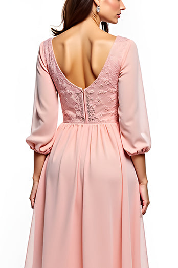 Blush Pink Chiffon Long Mother of the Bride Dress with Lace Appliques