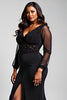 Load image into Gallery viewer, Black V-Neck Long Sleeves Chiffon Formal Dress with Slit