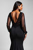 Load image into Gallery viewer, Black V-Neck Long Sleeves Chiffon Formal Dress with Slit