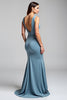 Load image into Gallery viewer, Dusty Blue Backless Mermaid Satin Formal Dress with Slit