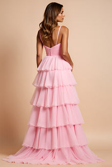 Blush Pink A Line Long Chiffon Prom Dress with Slit