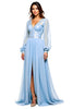 Load image into Gallery viewer, Sky Blue Long Chiffon Prom Dress with Long Sleeves