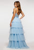 Load image into Gallery viewer, Sky Blue Long Tiered Tulle Prom Dress with Appliques