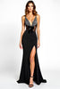 Load image into Gallery viewer, Black Mermaid V-Neck Bow Long Beaded Graduation Dress with Slit