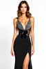 Load image into Gallery viewer, Black Mermaid V-Neck Bow Long Beaded Graduation Dress with Slit