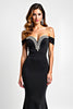 Load image into Gallery viewer, Black Mermaid Long Off the Shoulder Cut-Out Beaded Graduation Dress