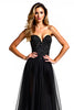 Load image into Gallery viewer, Black A Line Long Tulle Strapless Beaded Graduation Dress