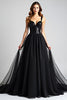 Load image into Gallery viewer, Black A Line Long Tulle Sequins Backless Graduation Dress