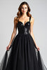 Load image into Gallery viewer, Black A Line Long Tulle Sequins Backless Graduation Dress