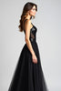 Load image into Gallery viewer, Black A Line Long Tulle Sequins Backless Graduation Dress