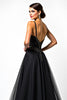 Load image into Gallery viewer, Black A Line Long Beaded Tulle V-Neck Graduation Dress