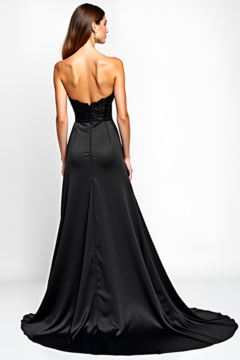 Load image into Gallery viewer, Black Strapless Corset Long Graduation Dress with Slit