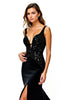 Load image into Gallery viewer, Black Mermaid Beaded V-Neck Long Graduation Dress with Slit