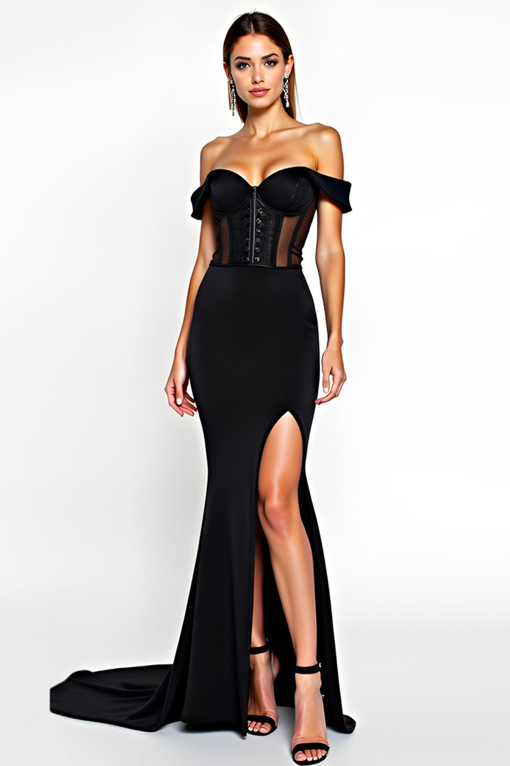 Black Mermaid Off the Shoulder Long Graduation Dress with Slit