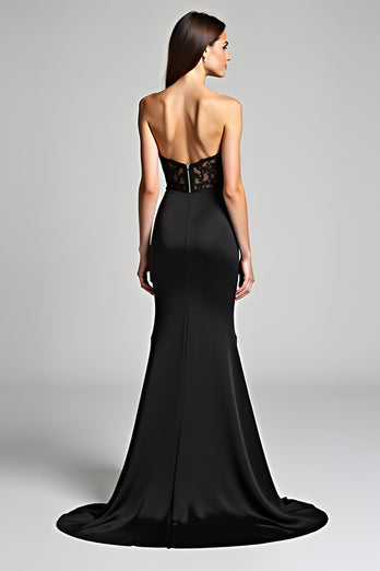 Black Mermaid Strapless Long Graduation Dress with Slit