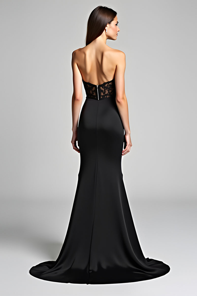 Load image into Gallery viewer, Black Mermaid Strapless Long Graduation Dress with Slit