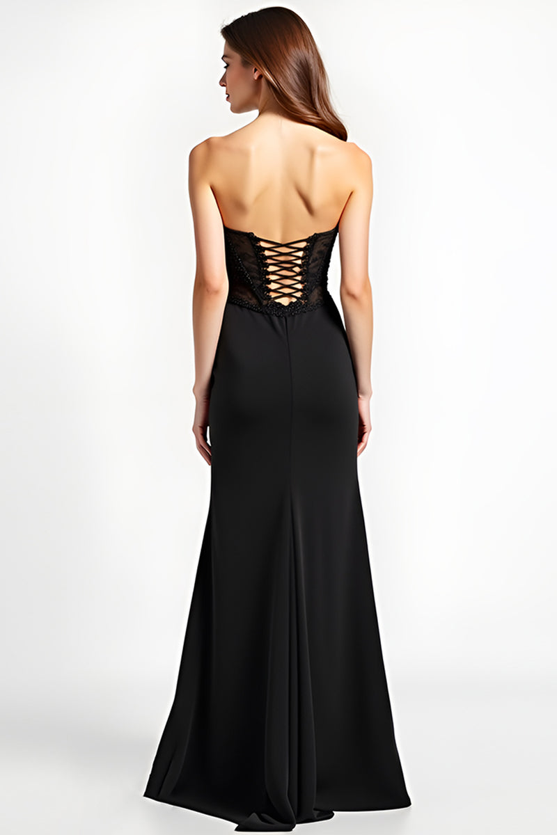 Load image into Gallery viewer, Black Sweetheart Long Appliques Graduation Dress with Slit