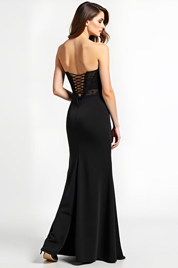 Black Sweetheart Long Appliques Graduation Dress with Slit