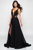 Load image into Gallery viewer, Black A Line Cut-Out Long Beaded Graduation Dress with Slit