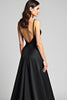 Load image into Gallery viewer, Black A Line Deep V-Neck Long Satin Graduation Dress with Slit