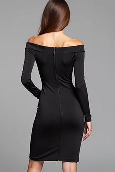 Black Bodycon Off the Shoulder Short Graduation Dress with Long Sleeves