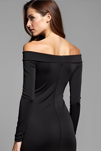 Black Bodycon Off the Shoulder Short Graduation Dress with Long Sleeves