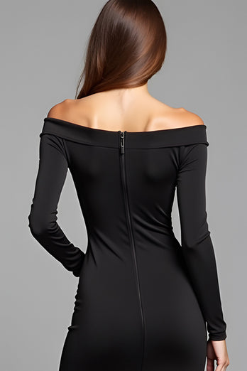 Black Bodycon Off the Shoulder Short Graduation Dress with Long Sleeves