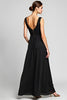 Load image into Gallery viewer, Black A Line Deep V-Neck Long Chiffon Ruched Graduation Dress