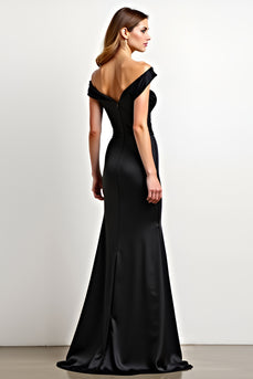 Black Mermaid Off the Shoulder Ruched Long Graduation Dress