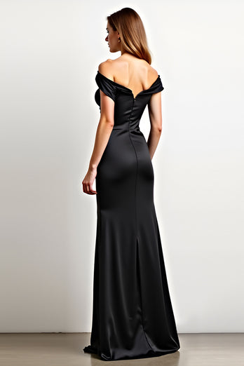 Black Mermaid Off the Shoulder Ruched Long Graduation Dress