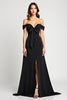 Load image into Gallery viewer, Black A Line Bow Off the Shoulder Long Graduation Dress with Slit