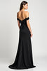 Load image into Gallery viewer, Black A Line Bow Off the Shoulder Long Graduation Dress with Slit