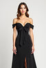 Load image into Gallery viewer, Black A Line Bow Off the Shoulder Long Graduation Dress with Slit