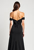 Load image into Gallery viewer, Black A Line Bow Off the Shoulder Long Graduation Dress with Slit