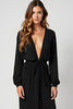 Load image into Gallery viewer, Black Deep V-Neck Long Graduation Dress with Long Sleeves