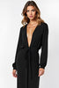 Load image into Gallery viewer, Black Deep V-Neck Long Graduation Dress with Long Sleeves