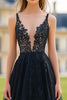 Load image into Gallery viewer, Black A Line V-Neck Long Prom Dress with Lace