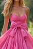 Load image into Gallery viewer, Pink Strapless Tiered A Line Prom Dress with Bowknot