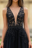 Load image into Gallery viewer, Black A Line Tulle Long Prom Dress with Lace Appliques